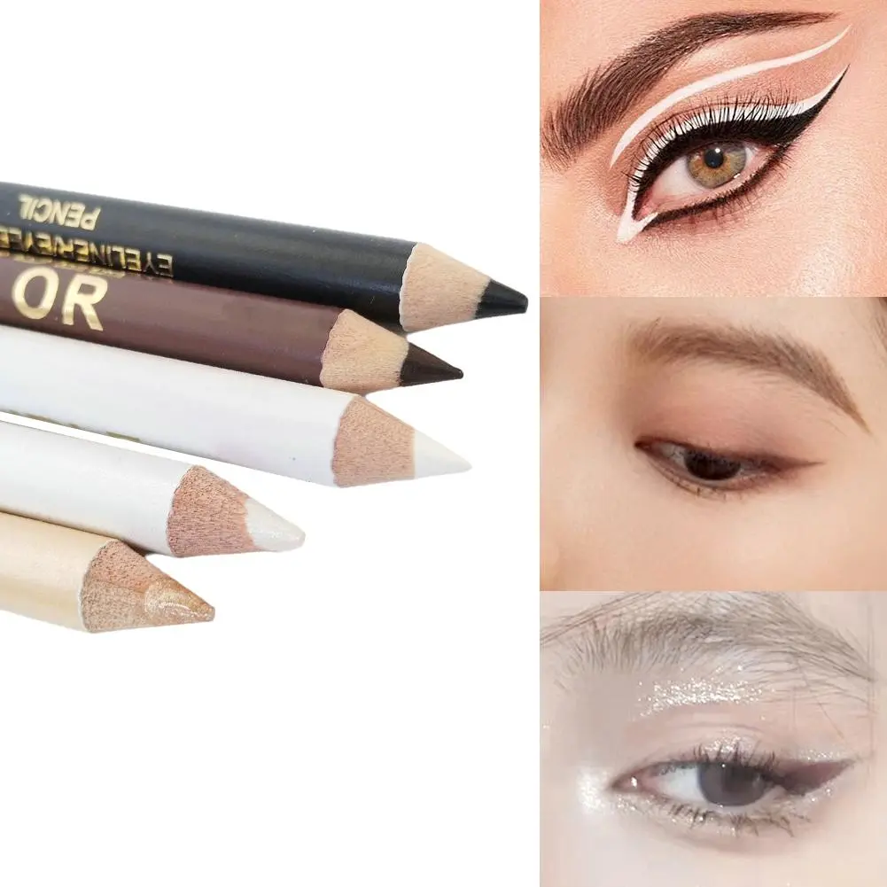 Mulitfuntional Two-Tone Black White Wood Eyeliner Pencil  Highlighter Makeup Pen Brown Eyebrow Draw Lower Eyelash Cosmetics