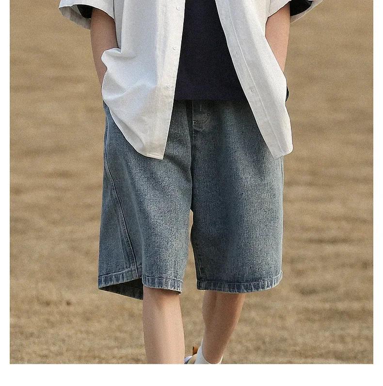 Product Introduction of American Style Vintage Denim Shorts Men's Loose Fit Straight Leg Casual Pants Trendy Brand Japanese Style City Boy 11