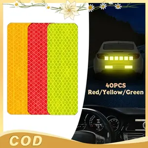 —40pcs— Stiker Reflektor PET Multifungsi Merah Kuning Hijau Refleksi Kuat Anti Gores Safety Mobil
