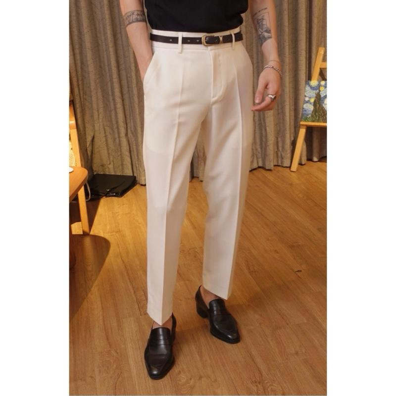Quần Ống Suông Trắng cạp cao Addikt Gentle White Trousers - Chất liệu Cotton Blend chống nhăn, quần basic form regular, quần nam ống suông màu trắng Menswear
