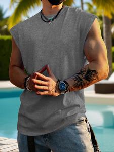 Men's Solid Round Neck Tank Top, Loose Casual Crew Neck Sleeveless Top for Summer, Men's Clothes for Daily Wear