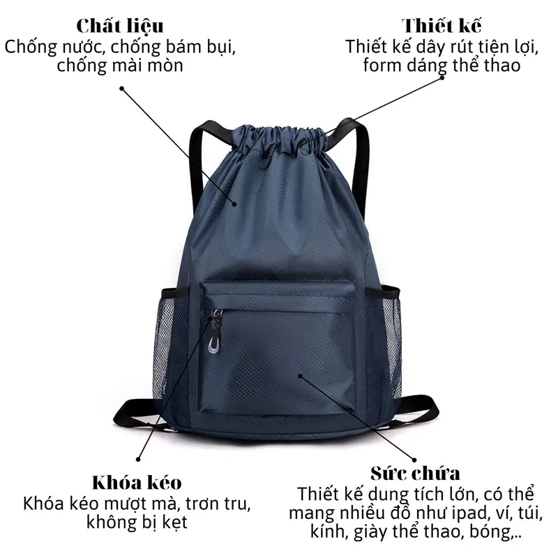 Balo dây rút thể thao chống nước, có ngăn đựng bóng, sức chứa lớn, thiết kế năng động phù hợp mang đi học, đá bóng, tập Gym 1
