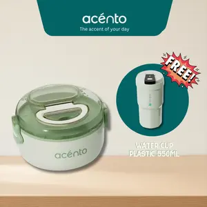 (BUY ONE GET ONE) Lunch Box Bulat 800ml Free Water Cup Plastik PP5 550ml Bento Box Kotak Bekal Makanan Bulat Rantang Mini Untuk Wadah Makanan Sekolah Piknik Keluarga