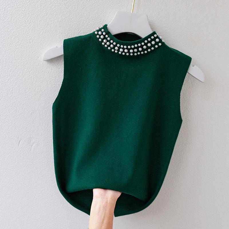 Áo Ba Lỗ Dệt Kim, Dành Cho Nữ, Đính Đá, Không Tay, Áo Thun Dệt Kim, Áo Vest 0
