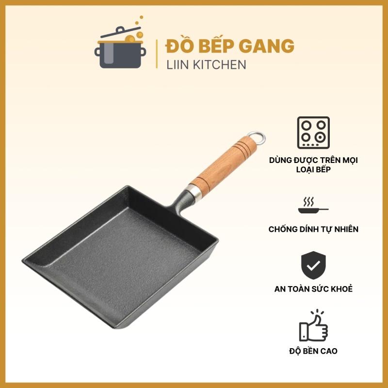Chảo chiên trứng hình chữ nhật, chảo gang làm trứng cuộn, chảo gang chống dính dùng bếp từ LIINKITCHEN