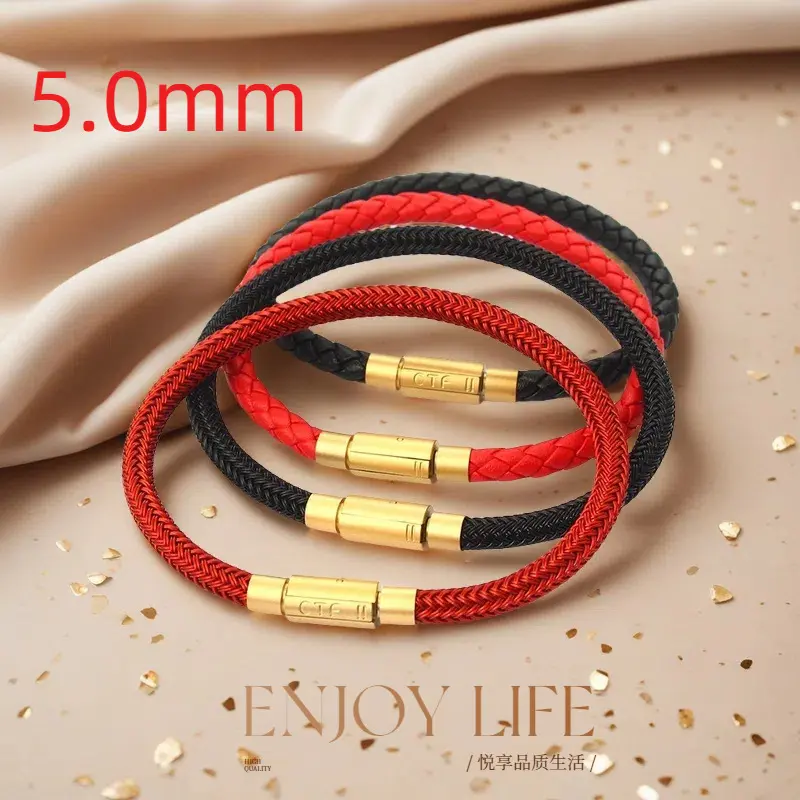 5mm Leather Rope Braided Red Rope Bracelet Zhoujia Stainless Steel CTF ...
