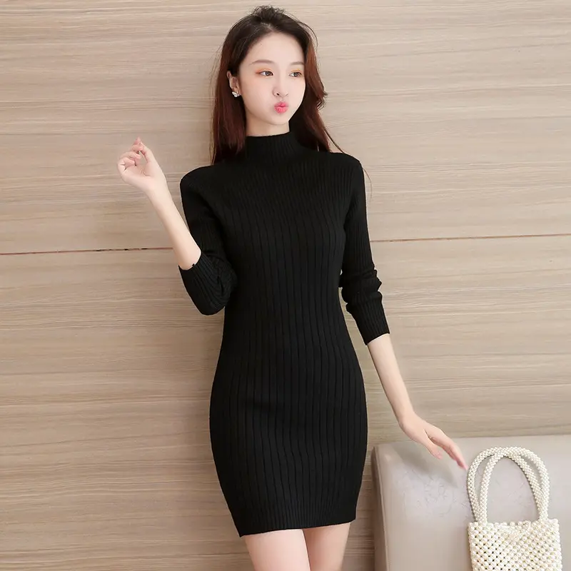 Váy Nữ, Dài Trung Bình Váy Len Cổ Mock, Vỏ Bó Len Ôm Sát Bên Trong, Dành Cho Nữ 0