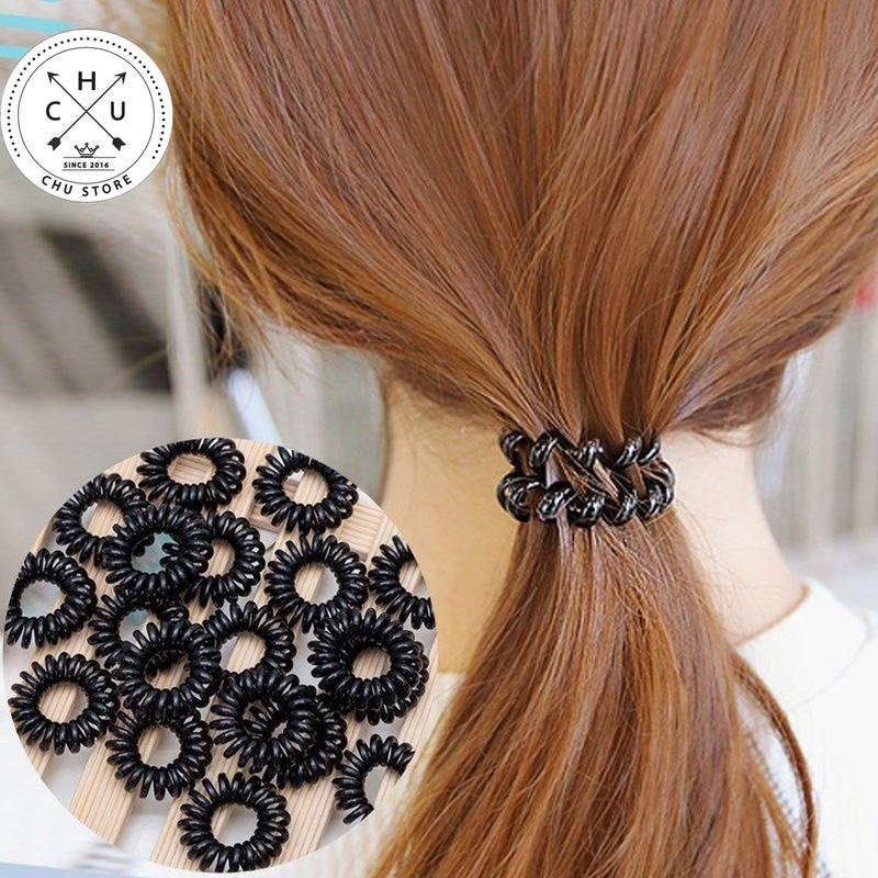 CST0 Dây buộc tóc lò xo đen gọn gàng cho nữ, chun buộc tóc nhựa dạng lò xo xoắn co giãn kt30
