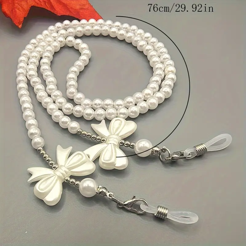 [Vintage Faux Pearl Bowknot Glasses] Elegant Faux Pearl Bowknot Glasses Chain, Fashionable Simple Style, Vintage Theme, Plastic Material, Women's Accessory for Eyewear