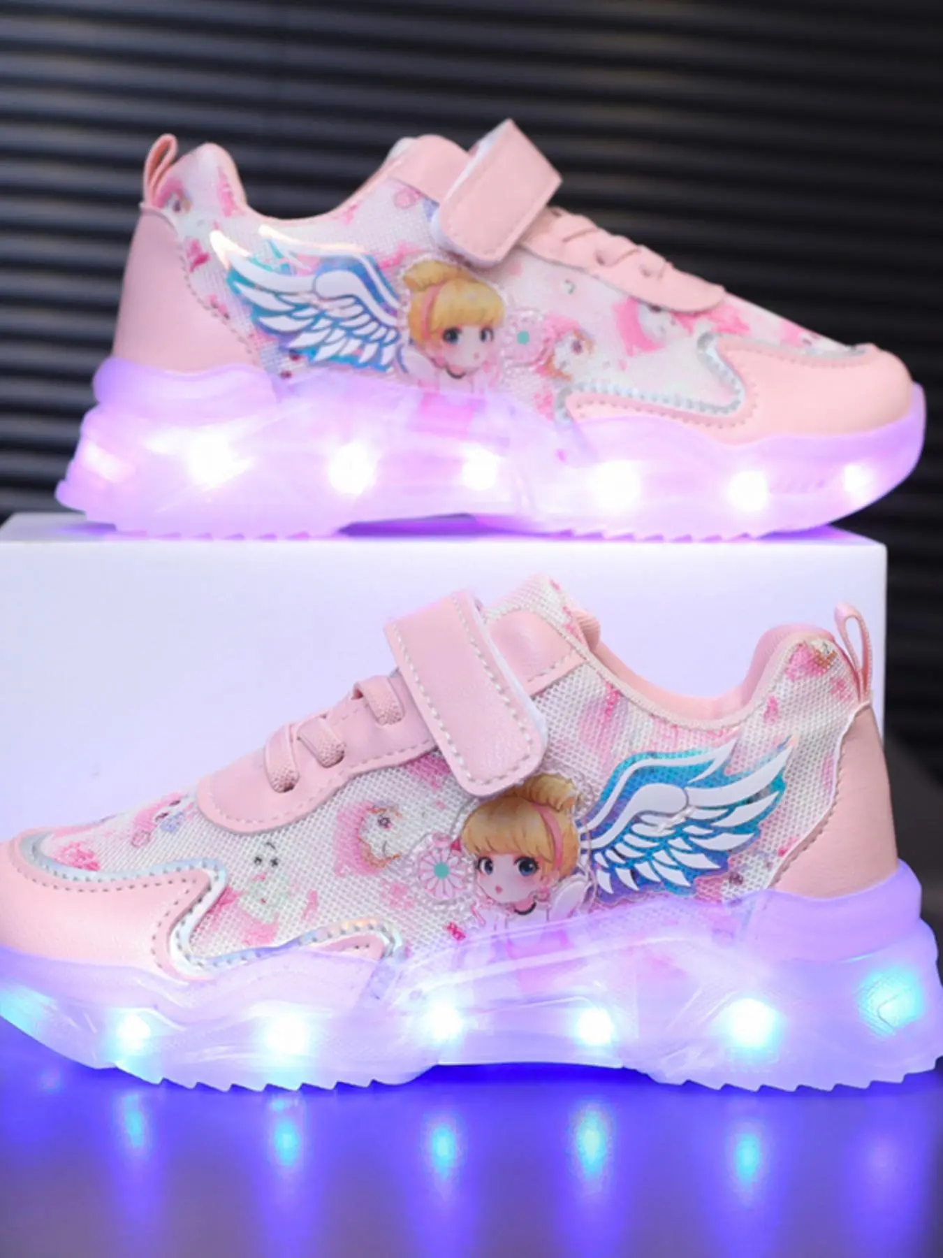 Kids Usb Rechargeable Led Light Up Sneakers, Cute Pink Cartoon Pattern Light Up Sneakers, Fashionable Luminous Shoes for Boys & Girls Trainers