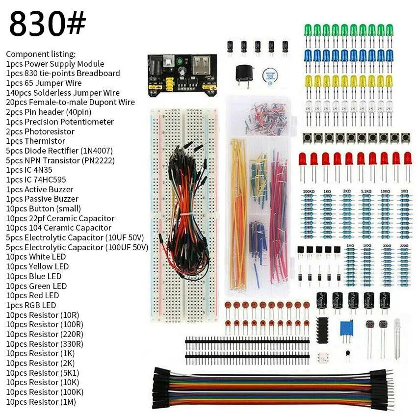 【In Stock】Breadboard Set 830 Electronic Component Basic Starter Kit ...