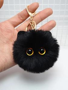 Llavero de Peluche de Gato Lindo 2024, Llavero con Pompones Decorativos para Mujeres y Niñas, Accesorios de Moda para Decoración de Bolsos y Bolsas