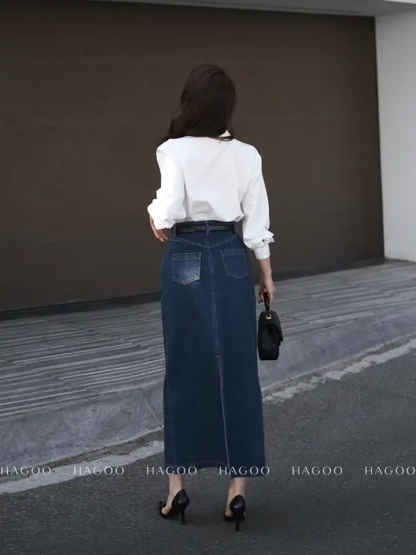 HAGOO chân váy Jeans bò nữ dáng dài chữ A Basic năng động trẻ trung {CV579} Nữ Women Nhung Voi 3
