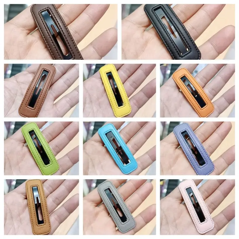 Kẹp Tóc Bằng Da Pu, Thiết Kế Hình Vuông Dễ Thương, Với Màu Pastel Họa Tiết Kẹp Tóc Nữ, Kẹp Tóc, Kẹp Bên, Phong Cách Thời Trang Đường Phố 2