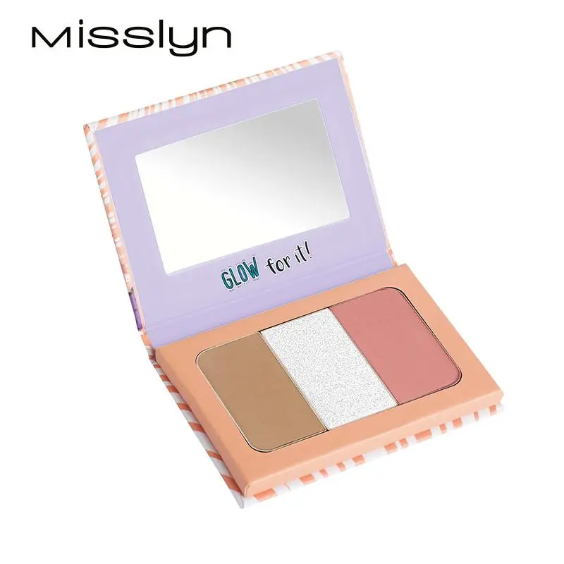 3 in 1 Blush Contouring Palette, Long Lasting Highlighter & Blush & Nose Shadow Palette, Multipurpose Makeup Palette for Women & Girls