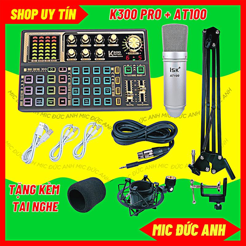 Bộ Mic Thu Âm AT100 Và Sound Card K300 Pro Max Livestream Chuyên Nghiệp