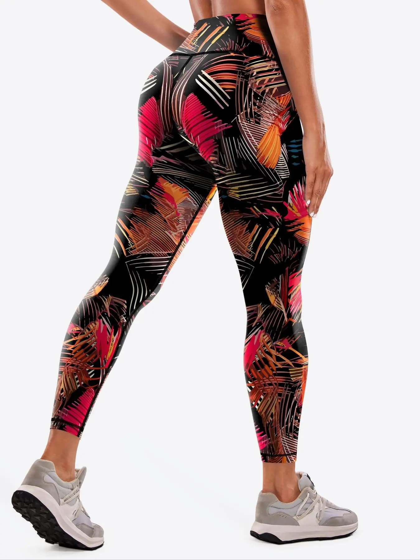 Women's All Over Leaf Print Leggings, Casual Comfy Breathable Skinny Pants for Yoga Gym Workout Running, Ladies Bottoms for All Seasons