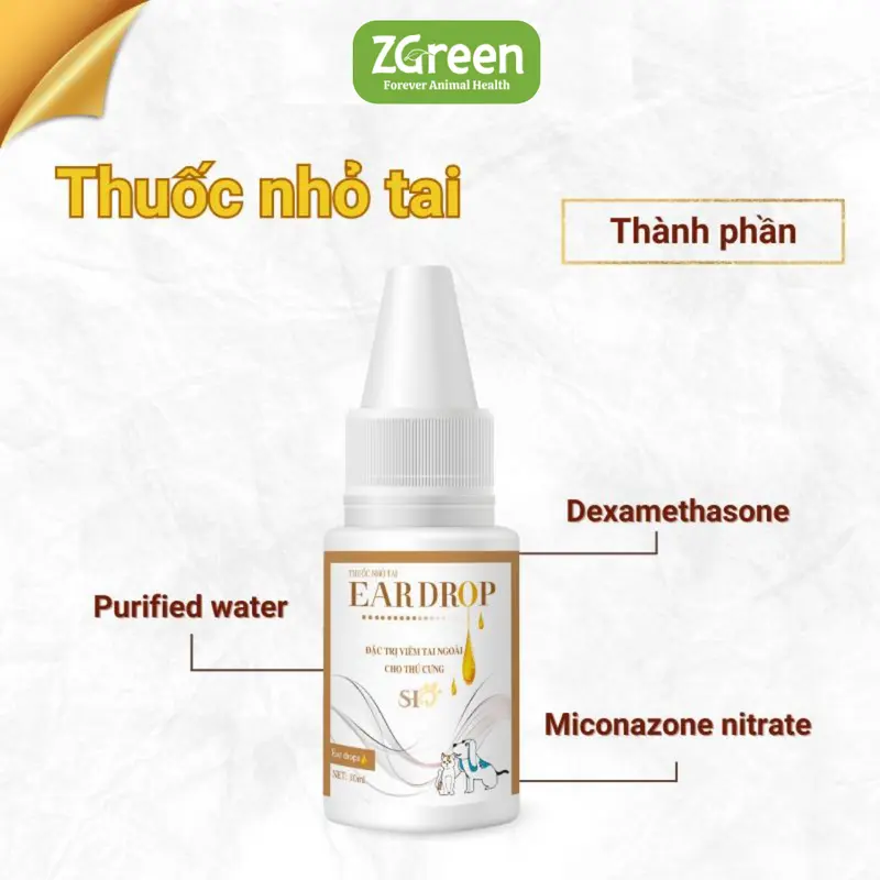 Dung dịch nhỏ tai cho chó mèo EAR DROP - viêm tai ngoài do viêm nhiễm, nấm - chai 10ml 3