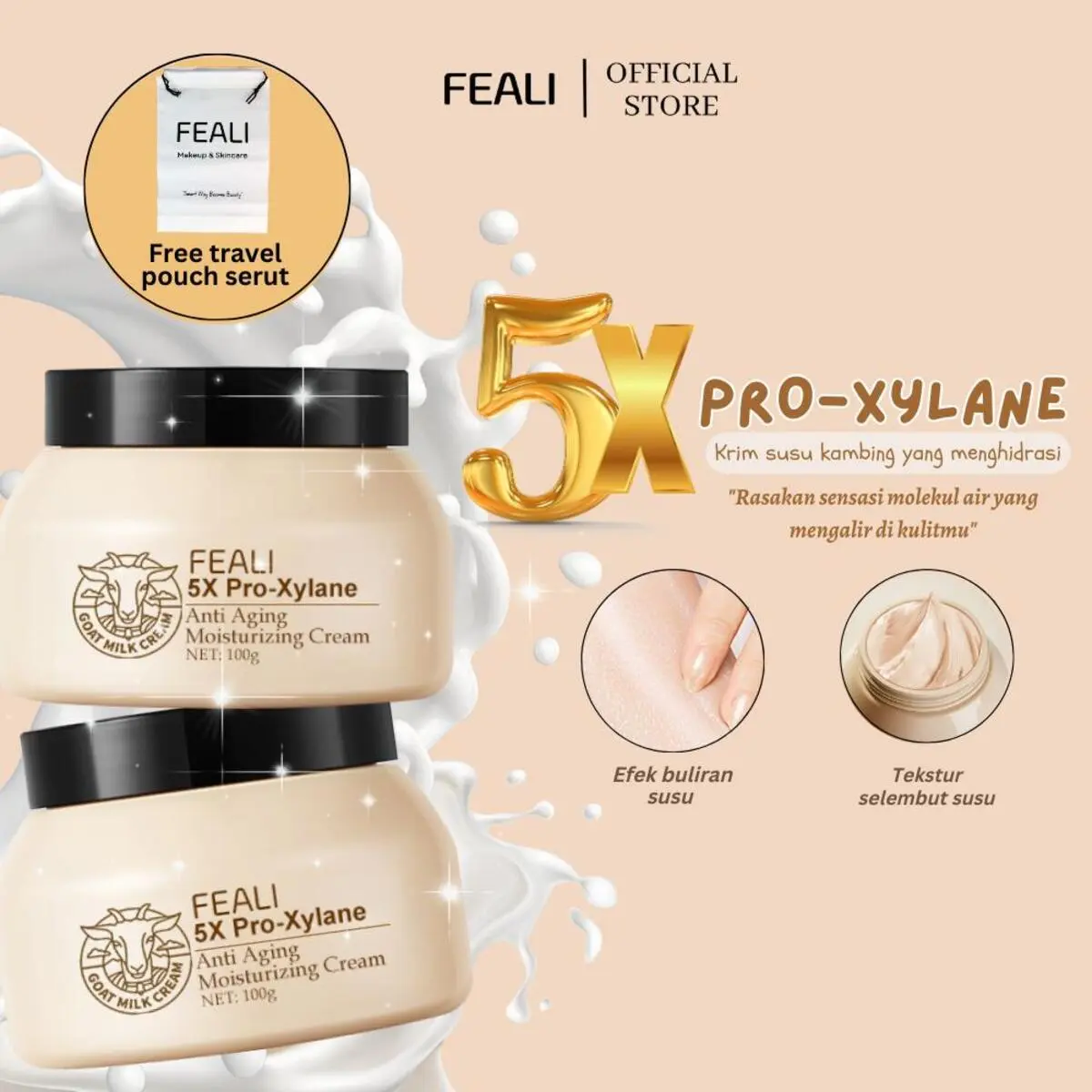 (ISI 2PCS) BPOM - FEALI 5X Pro-Xylane Goat Milk Anti-Aging and Moisturizer Cream