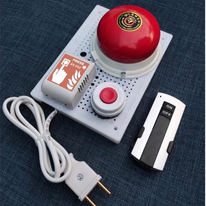  Chuông báo động báo cháy kèm điều khiển từ xa lắp sẵn 220V cắm điện dân dụng 