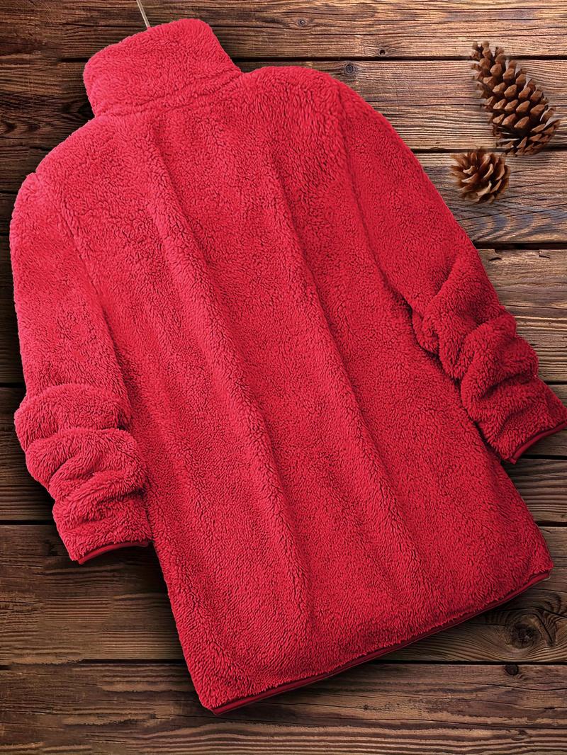 Product Introduction of Women's Solid Long Sleeve Zip Up Fuzzy Coat, Casual Mock Neck Outerwear For Fall, Ladies Clothes For Daily Wear, Weekday Coat 6