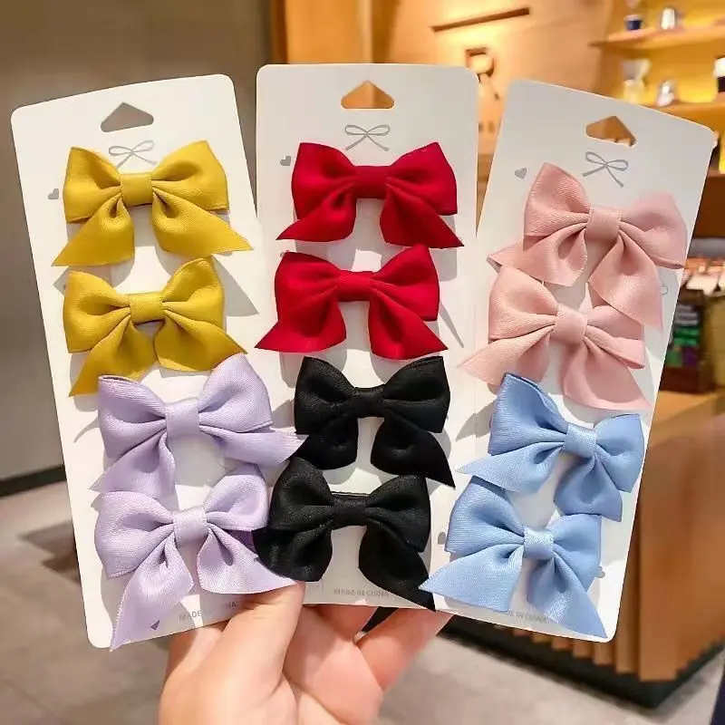 Set 2 kẹp tóc nơ màu trơn đơn giản xinh xắn giá rẻ K87 7