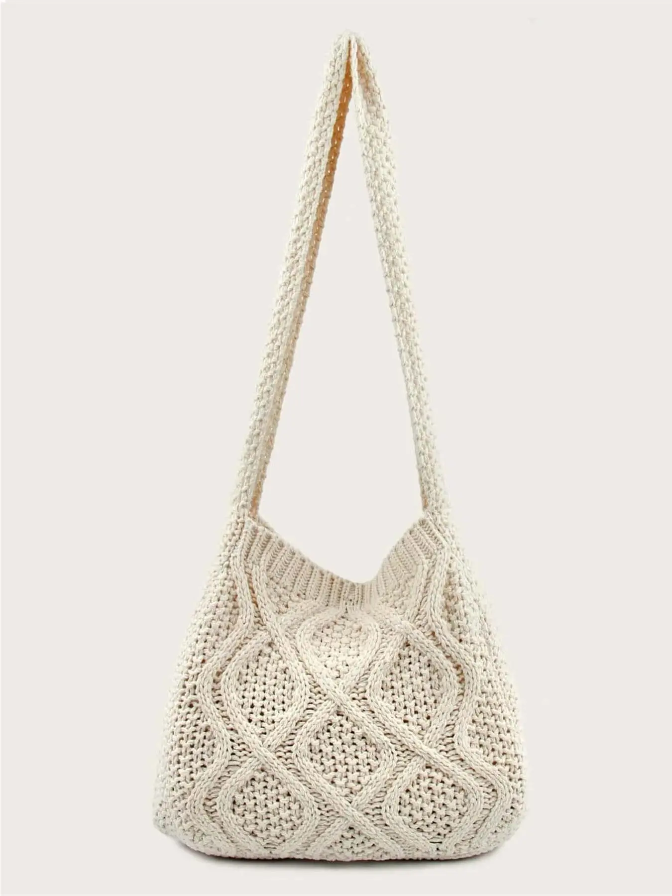 Women's Minimalist Solid Color Crochet Woven Shoulder Bag, Fashion Plain Crossbody Bag for Women for Galentinesparty, Casual Large Capacity Knitting Purse for Work & Daily Used, Daily Clothing Decor