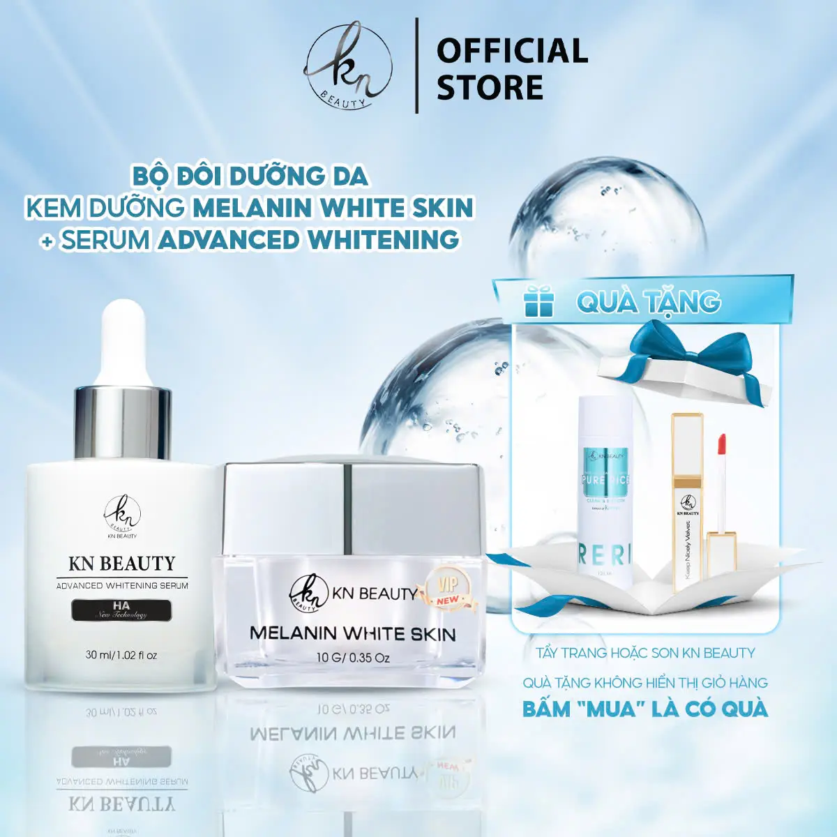 (Mẫu mới) Bộ Đôi Dưỡng Da: Kem Dưỡng Melanin White Skin + Serum Advanced Whitening Skincare