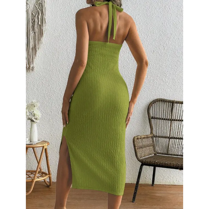 Women's Halter Knitted Dress, Spring/Summer Vacation Romantic Soft Stretchy Ribbed Apricot Elegant Maternity Dress 7