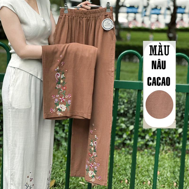Quần Linen ống rộng Thêu Hoa Mùa Xuân ( Ms:27) Nữ - XƯỞNGNHÀÚT 3