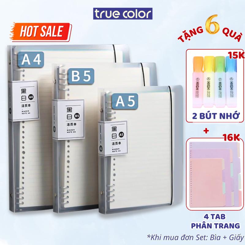 Sổ còng bìa cứng kèm tab phân trang, sổ còng A4/B5/B4 30 26 20 còng True Color kèm ruột giấy refill làm sổ tay, nhật ký, vở học sinh sổ  lò giáo án  a4