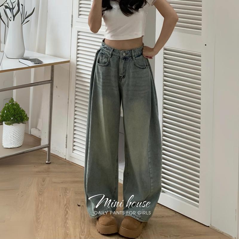 MINI HOUSE - Quần jeans nữ Woman ống rộng phối line nhúm phần hông tôn dáng che khuyết điểm MINI003 Pants Ongs