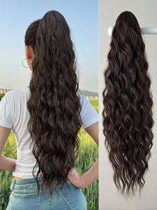 Extensión de cola de caballo con pinza de garra para mujer, cabello sintético de fibra ondulado de 26 pulgadas de largo, resistente al calor, perfecto para fiestas y uso diario