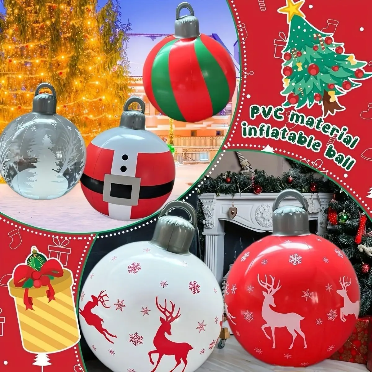 Environmentally friendly thickened PVC children's Christmas decoration ball - inflatable festive atmosphere ball, colorful cartoon design, suitable for indoor and outdoor decoration