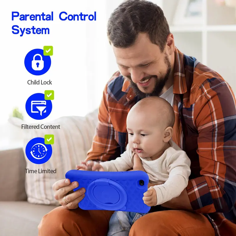 Portable 8 Inch HD Learning Tablet, Touch Control Tablet, Android System Tablet with Silicone Protective Case, Eye Care Tablet, Stocking Fillers Gift 2