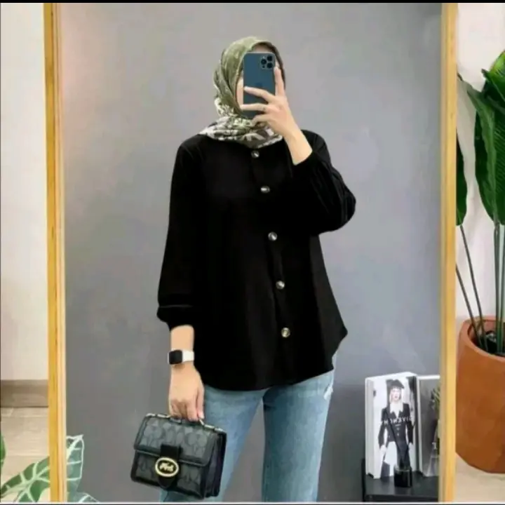 kemeja wanita Crinkle airflow polos nyaman di pake Keren