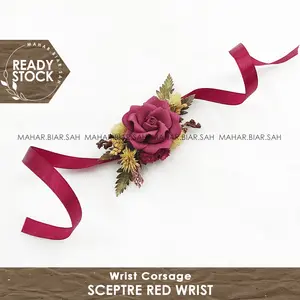 RS Sceptre Red Wrist Corsage Flower Wedding / Gelang / Bridesmaid Hand Wrist