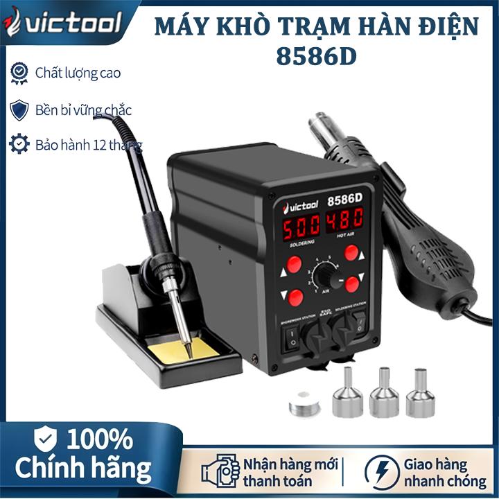 Victool Máy khò nhiệt 8586D 760W máy khò hàn,máy khò trạm hàn điện 2 trong 1,trạm hàn thiếc có led hiể trạm hàn khò bảo hành 1 năm