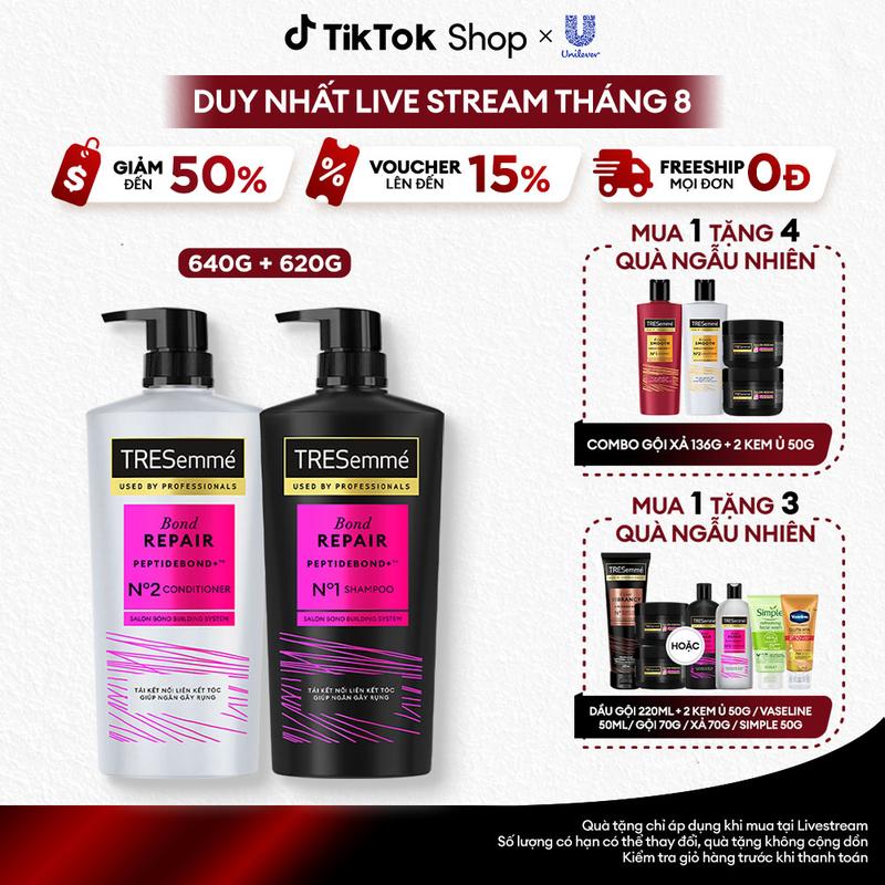 Combo Dầu Gội 640g + Dầu Xả 620g TRESEMME Salon Rebond Women Hỗ Trợ Phục Hồi Tóc Hư Tổn [1]