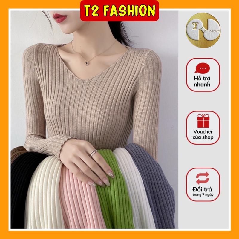 Áo len dài tay lông cừu cổ tim Basic Nữ Top