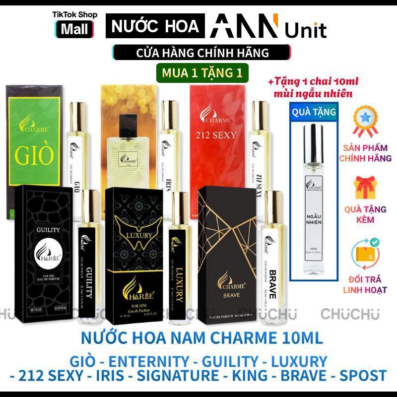 Nước Hoa Charme Perfume Nam 10ml Các Loại Cao Cấp - Giò 10ml - Enternity 10ml - Guility 10ml - Luxury 10ml - 212 Sexy 10ml - Iris 10ml - Signature 10ml - King 10ml - Brave 10ml - Spost 10ml - Tặng 1 Nước Hoa Ngẫu Nhiên 10ml