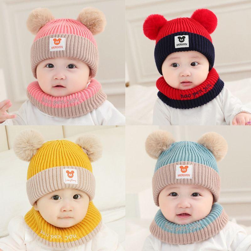 Set mũ Kem khăn quàng cổ chú Gấu lót lông cho bé sơ sinh 1-3 tuổi - MU41 len đan tỉ mỉ mềm mịn 4 màu sắc