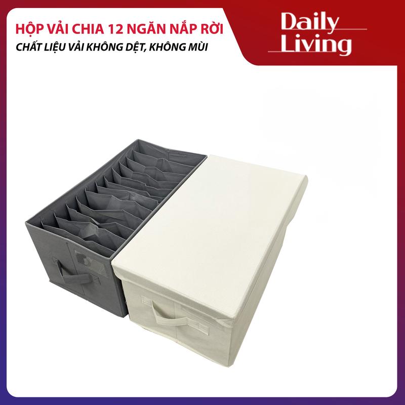 Hộp Vải Đựng Quần Áo Chia 12 Ngăn Có Nắp Đậy Túi Để Quần Áo, Khăn Tắm, Có Name Tag Sắp Xếp Tủ Quần Áo Gọn Gàng, Tiện Ích