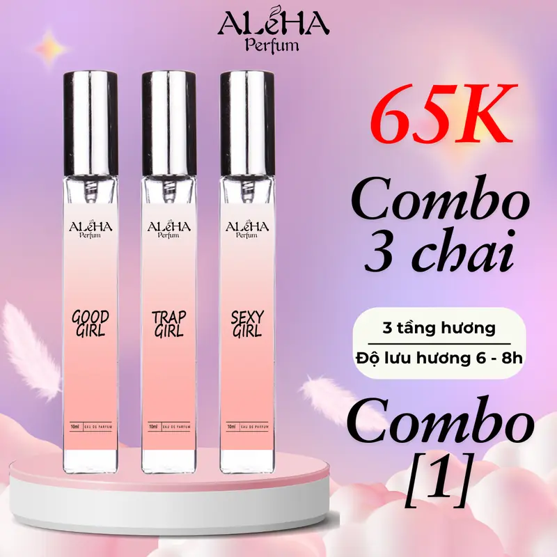 Combo 3 chai nước hoa nữ Aleha nữ tính ngọt ngào, cá tính trẻ trung, cổ điển quyến rũ dạng xịt thơm 10ml Combo 1 0