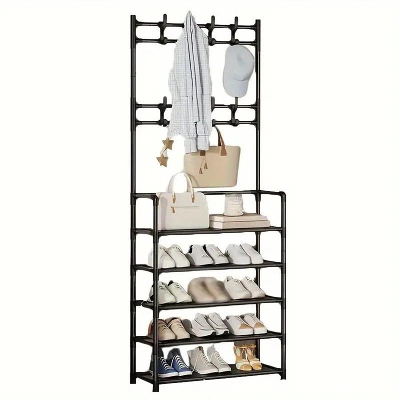 Shoe Rack with 8 Hooks, 1 Count 4/5 Layers Storage Rack, Multifunctional Storage Organizer for Living Room, Bedroom and Home Office 3