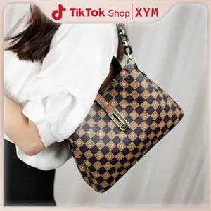 COD | XYM 【Tas Kotak-Kotak 2025】Coklat & Khaki, 2 Tali (Ketek & Selempang)! Kapasitas Besar, Tas Elegan untuk Wanita Karir Kulit Kulit