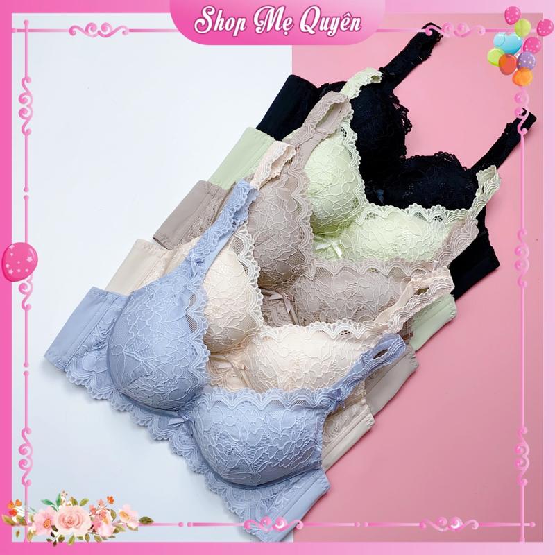 7838- Áo Lót Ren Thái Quyến Rũ Mút Vừa 2CM Không Gọng, Mẫu Mới Hottren Cao Cấp Nhung Voi Kem Đen