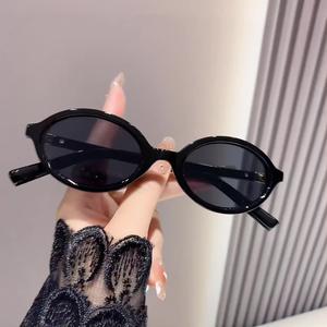 แว่นกันแดดสำหรับผู้ชายและผู้หญิง กรอบสีดำ กรอบโลหะ วงรี คุณภาพระดับไฮเอนด์