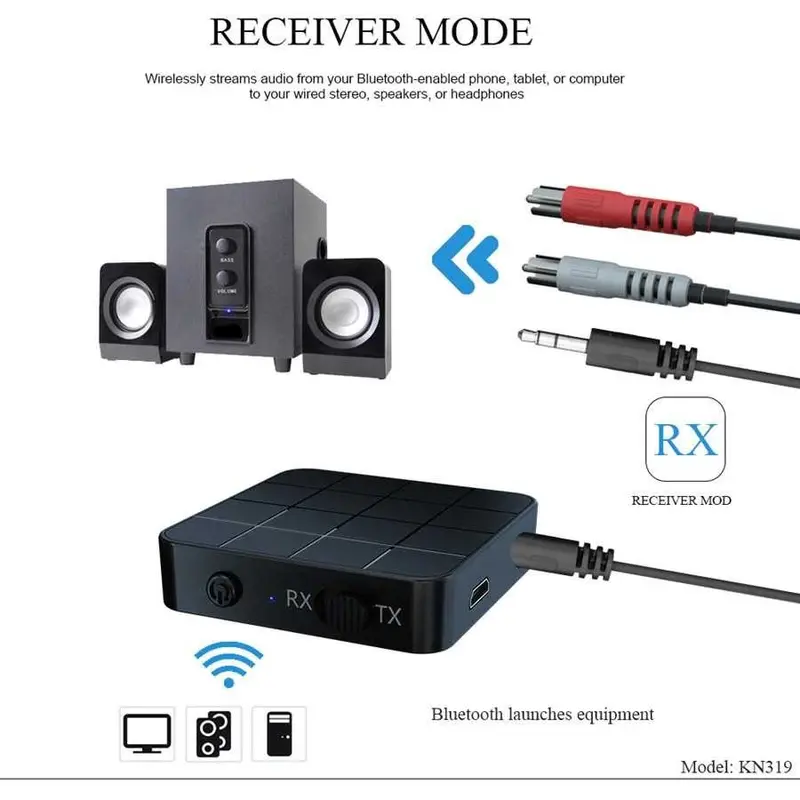 2 in 1 bluetooth receiver audio&bluetooth transmitter 5.0 with 3.5mm - Hitam For TV Computer Car Speaker Headset 5