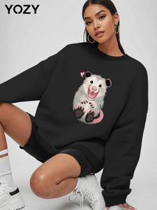YOZY Women's Cartoon Mouse Print Drop Shoulder Sweatshirt, Casual Long Sleeve Round Neck Pullover for Fall & Winter, Women's Clothes for Daily Wear